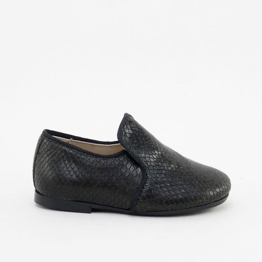 Papanatas Black Snakeskin Slip On Loafer 6957